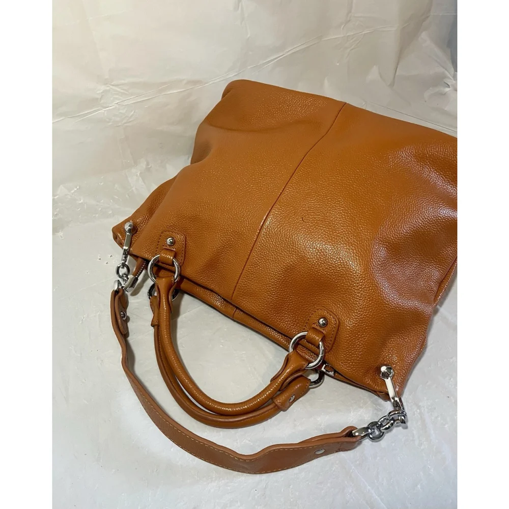 HESHE Brown Pebbled Leather Hobo Satchel Purse Tote Handbag Shoulder Bag